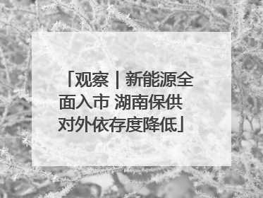 观察｜新能源全面入市 湖南保供对外依存度降低